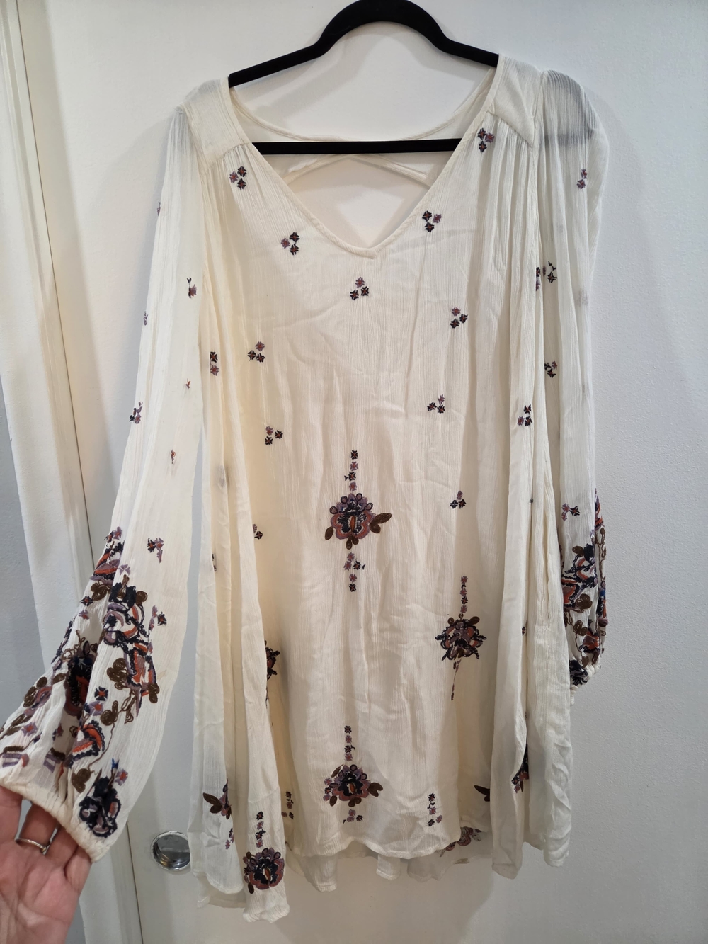 Free People Cream Long Sleeve Embroidered Boho Dress